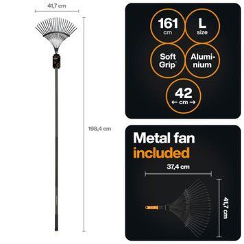 Набор Fiskars OneClick: металлические веерные грабли + ручка L (1080714) 1080714 фото