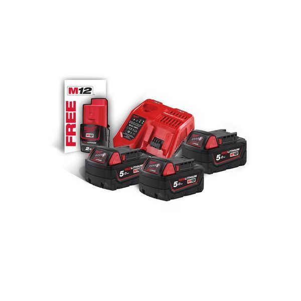 Енергокомплект акумуляторний Li-Ion MILWAUKEE, M18 NRG-503 (+заряд.пристрій, 3 акум. M18 В5(5Аг), 1 акум. M12 B2(2Аг) 4933451423 фото