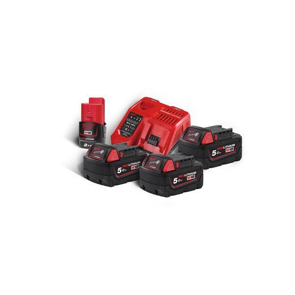Енергокомплект акумуляторний Li-Ion MILWAUKEE, M18 NRG-503 (+заряд.пристрій, 3 акум. M18 В5(5Аг), 1 акум. M12 B2(2Аг) 4933451423 фото