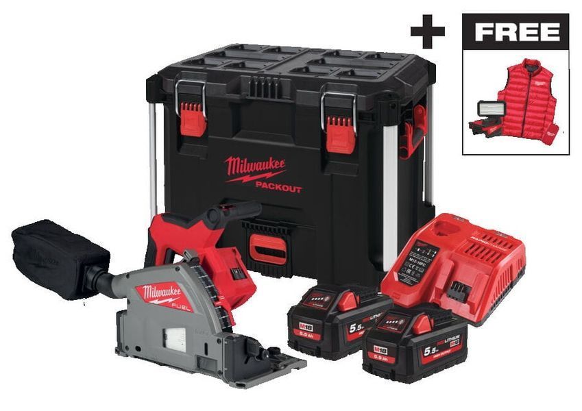 Пила дискова занурювальна акумуляторна безщіткова MILWAUKEE M18 FPS55MC-552P (+ заряд.пристрій, 2 акум., HD кейс)+M18 ALIS-0+жил 4933499456 фото