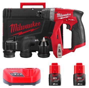 Дрель-шуруповерт аккумуляторный MILWAUKEE, M12 FDDXKIT-202X, 34 Нм (+ зар.пр., 2 акум. Х2Ач, 4 насад. 4933464979 фото
