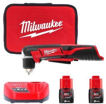 Дрель угловая аккумуляторная, об. мом. 12 Нм, MILWAUKEE C12 RAD-202В 4933441215 (+ заряд.устройство, 2 акум., сумка для инструментов) 4933441215 фото