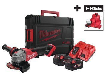Шліфмашина кутова акумуляторна MILWAUKEE, M18 FSAG125XBMC-502X (ЗП+2ак.Х5Аг+HDкейс) + M18 ALIS-0+жилетка 4933499453 фото