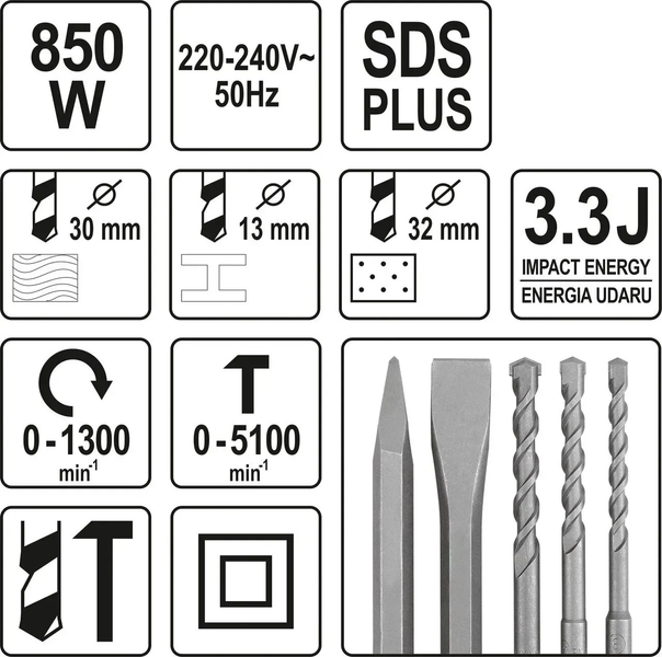 Перфоратор мережевий SDS+ 620 Вт YATO YT-82122 YT-82122 фото