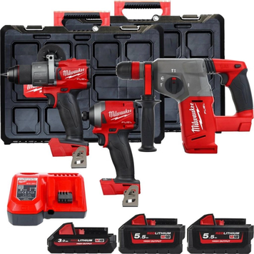 Набор инструментов аккумуляторных MILWAUKEE, M18FPP3P2-533P (зарядное устройство M12-M18 FC, 2 аккумулятора M18 B5 5Ач, 1 аккумулятор 4933478832 фото