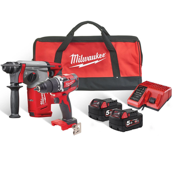 Набор инструментов аккумуляторных MILWAUKEE, M18FPP2BB-502B (зарядный прситрий M12-18 C, 2 аккумулятора M18 B5 5Ач, дрель-шуруповая) 4933478170 фото