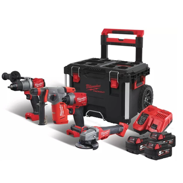 Набор инструментов аккумуляторных MILWAUKEE, M18FPP4B-503P (зарядное устройство М12-18 FC, 3 аккумулятора M18 B5 5Ач, дрель-шуруповая) 4933471149 фото