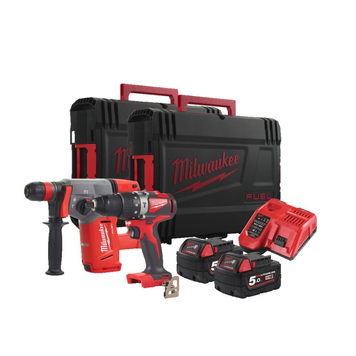 Набор инструментов аккумуляторных MILWAUKEE, M18PP2C-502X (зарядное устройство, 2 аккумулятора M18 B5 5Ач, перфоратор, шуруповерт, 4933478645 фото