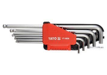 Набор Г-образных шестигранных ключей (12 шт., 1/16"-3/8") YATO YT-5838 удлиненных с шаром YT-5838 фото